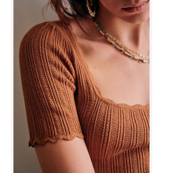 NEW Sezane Anil Jumper - Coffee Tan French Sweater Knit Top Soft Causal - Picture 4 of 11